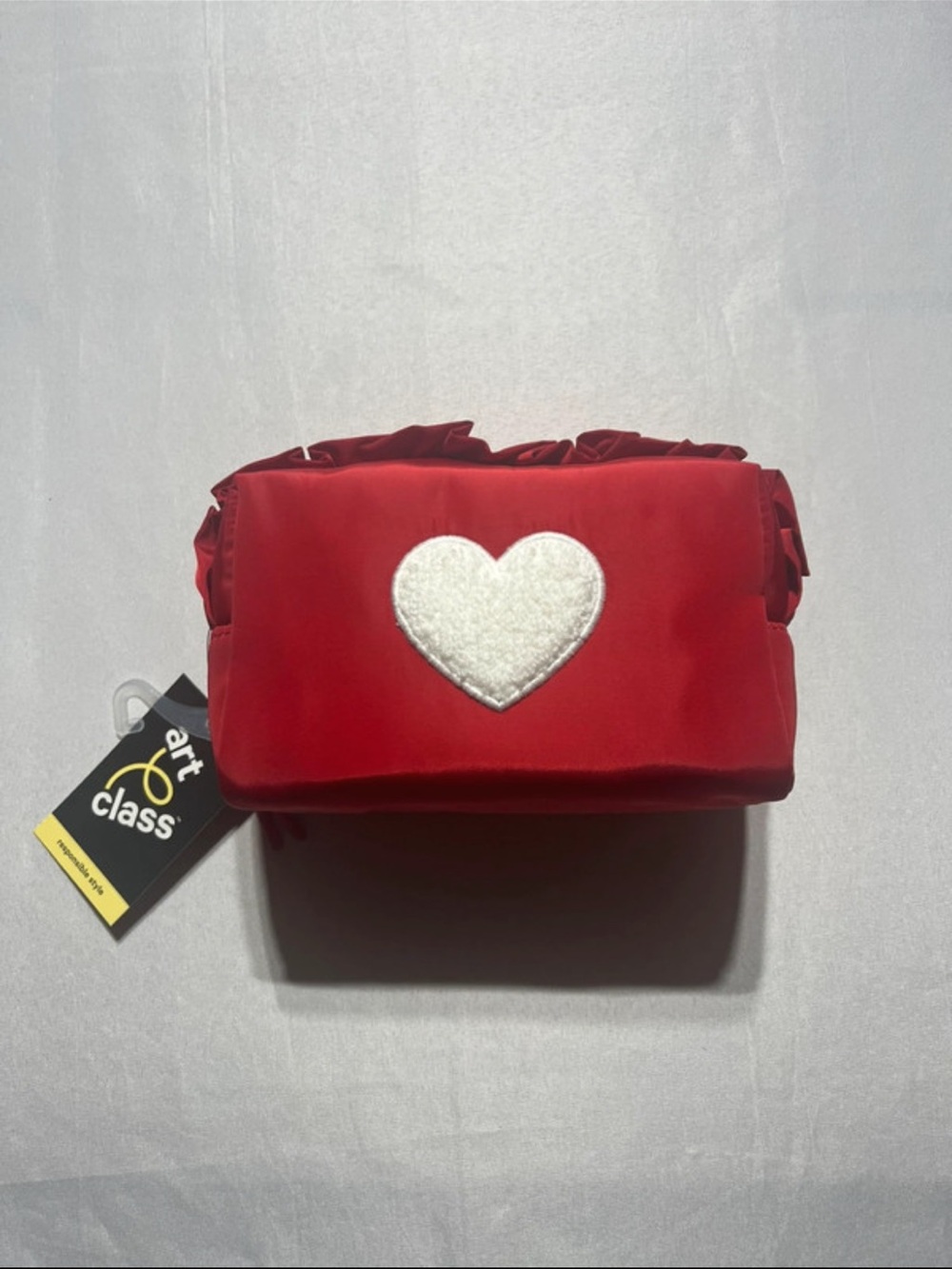 art class Red Cosmetic Bag with White Heart Appliqué